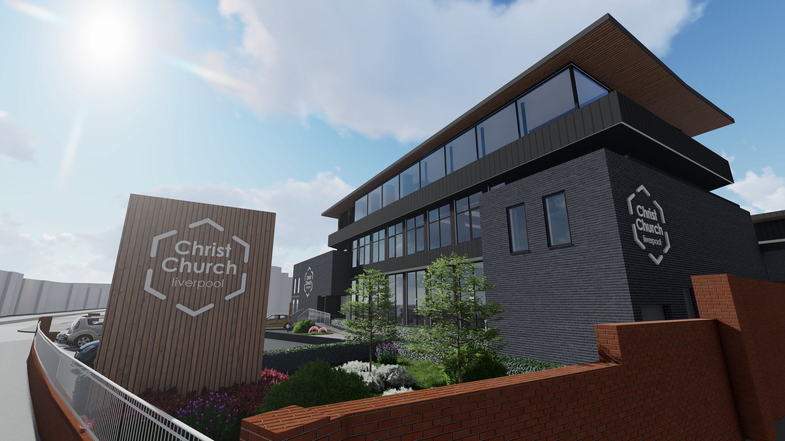 Proposed building exterior and sign viewed from Edge Lane